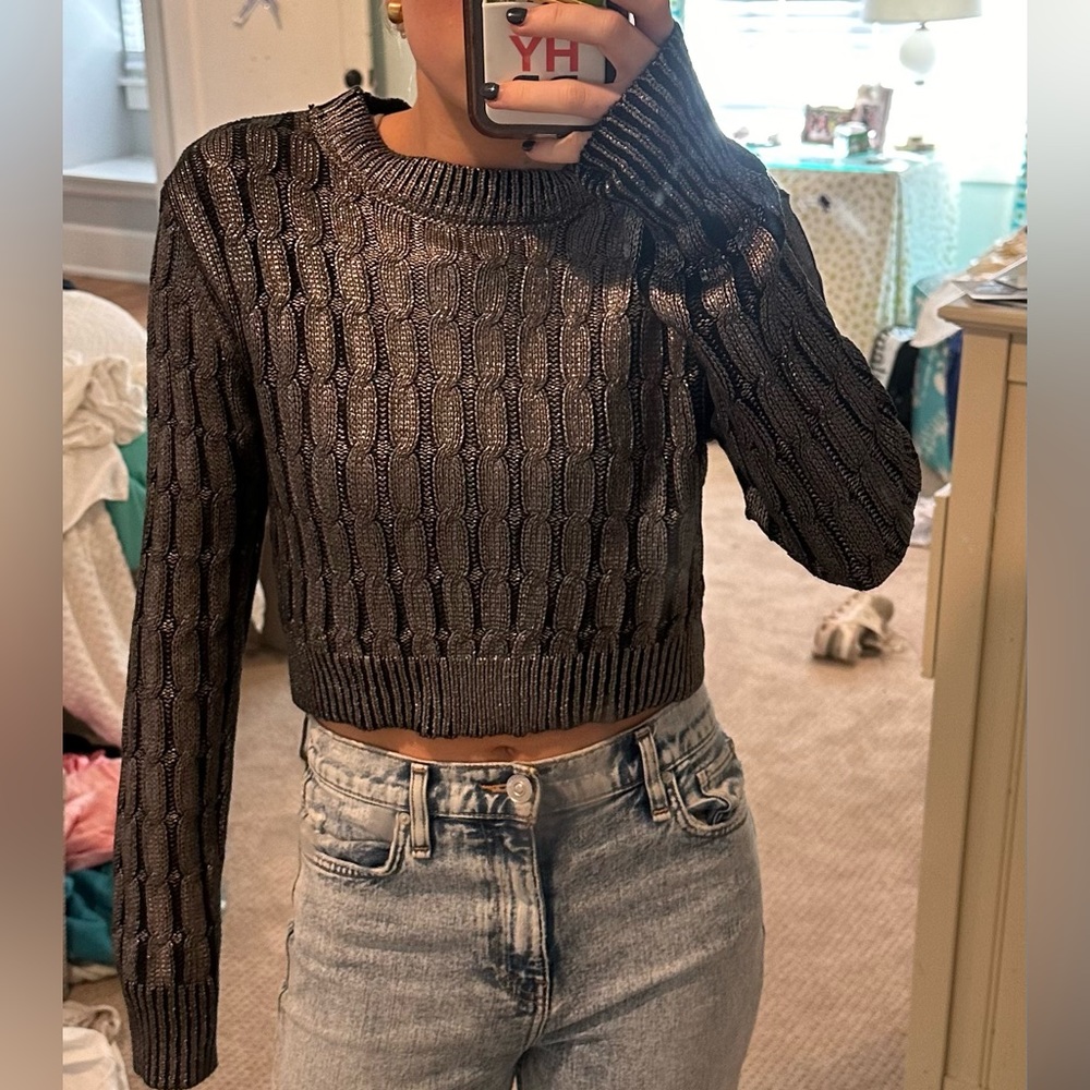 Fun silver metallic cropped sweater